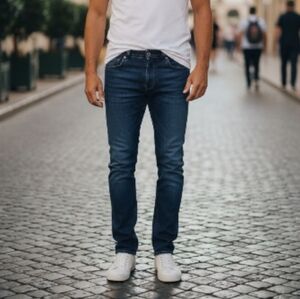 Men's Slim Straight Dark Blue Jeans